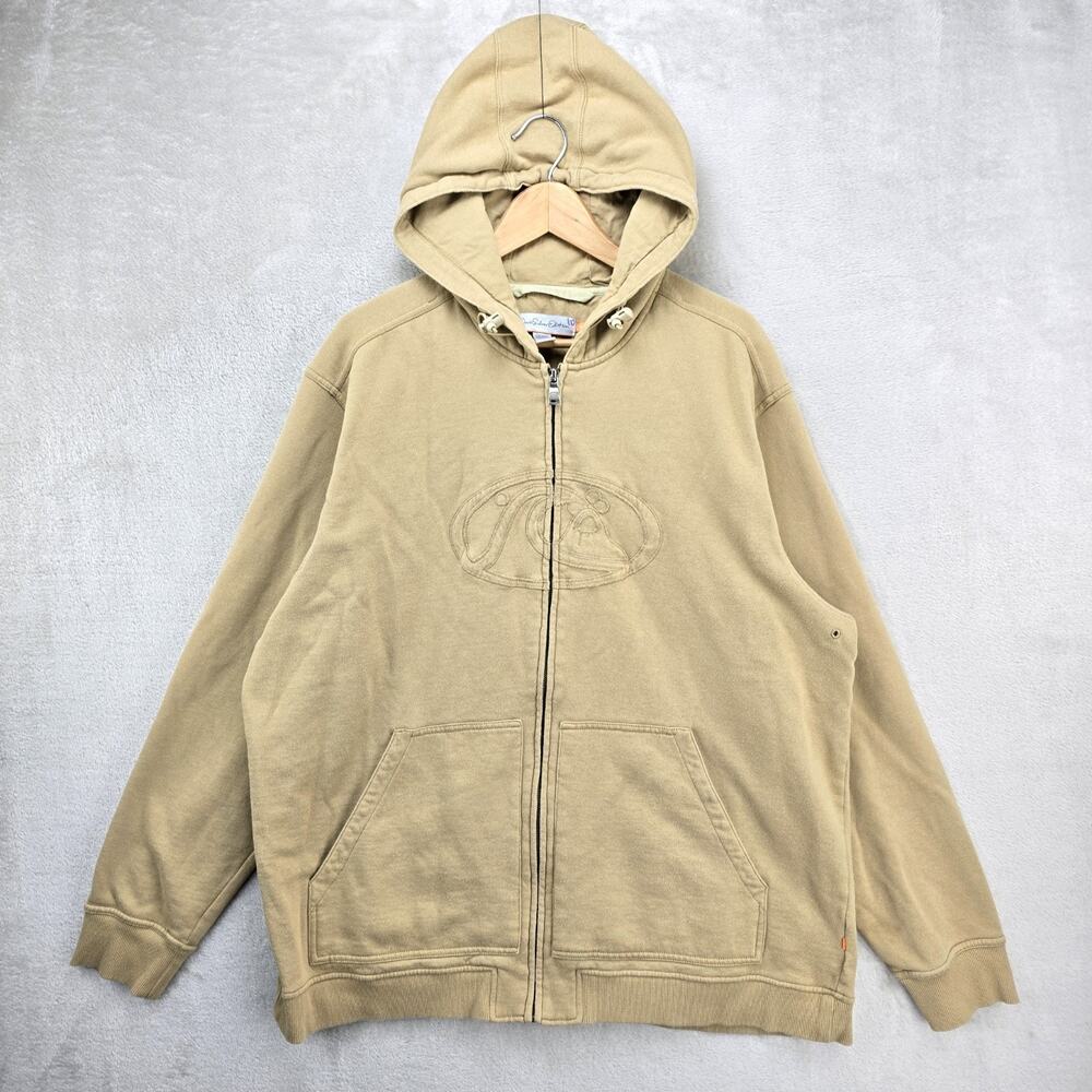 Vintage Quiksilver Full Zip Hoodie Mens 2XL Beige Y2K Skater Surf Grunge